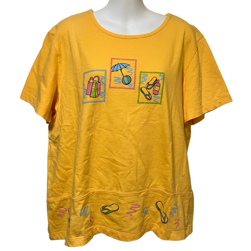 Vintage Original TY Wear Beach Flip Flops Yellow Tee